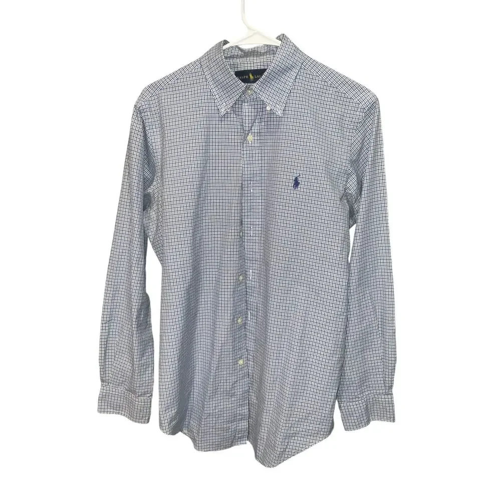 Polo Ralph Lauren Blue White Plaid Long Sleeve Shirt Size 15 32-33/ M